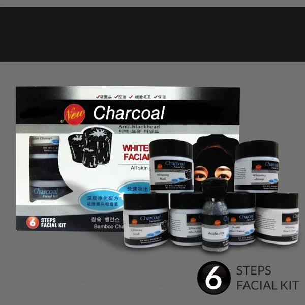 Charcoal Anti-Blackhead Whitening Facial Kit with Bleach โ 6 Step Deep Cleansing Facial