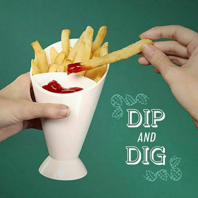 Dipper Fry Snack Cone Stand with French Fries & Sauce Ketchup Dip Holder