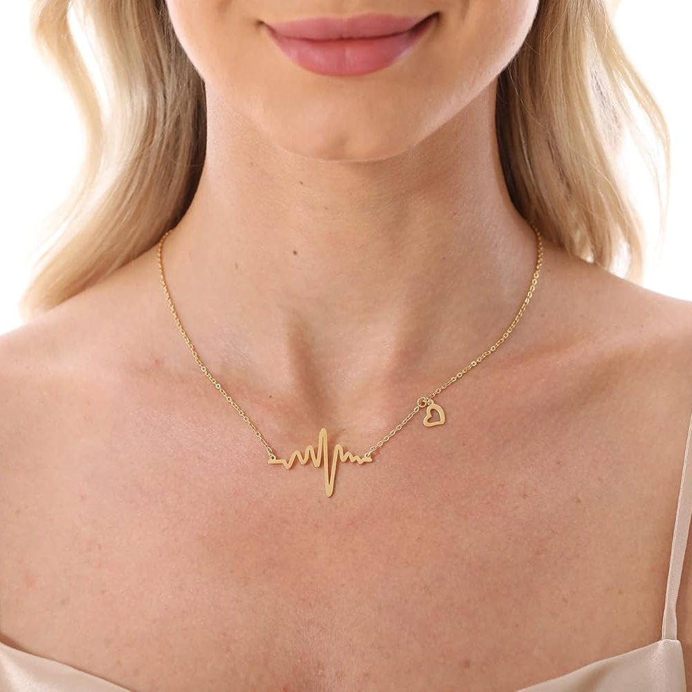 Heart Beat Golden Necklace Women Stainless Steel