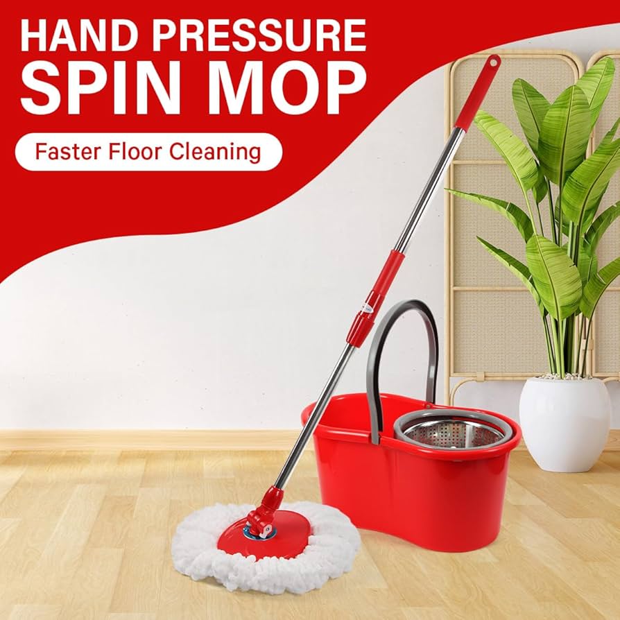 Steel Bucket Spin โ 360ยฐ Degree Rotation Push/Pull Micro Fiber Clean Mop