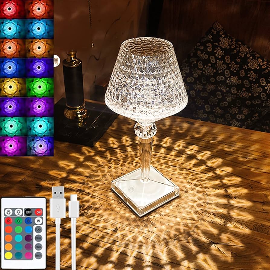 Portable USB Rechargeable Crystal Lamp With Touch Control For Living Room, Home, Office, Decorative Table Light and Party Dinner