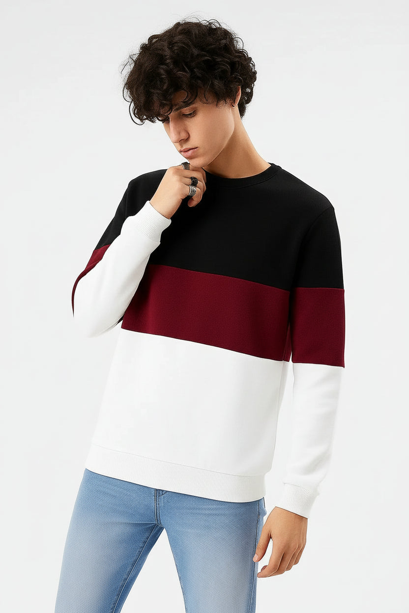 Black Maroon and White Block Sweatshirt