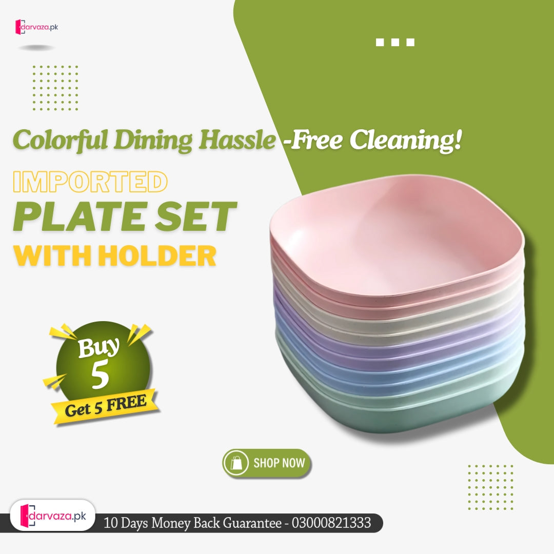 Buy 5 Get 5 Free Sale Offer - Imported 10 Pcs Set of Dish Plates with Free Holder in Rs 999 Only - Trendy and Stylish