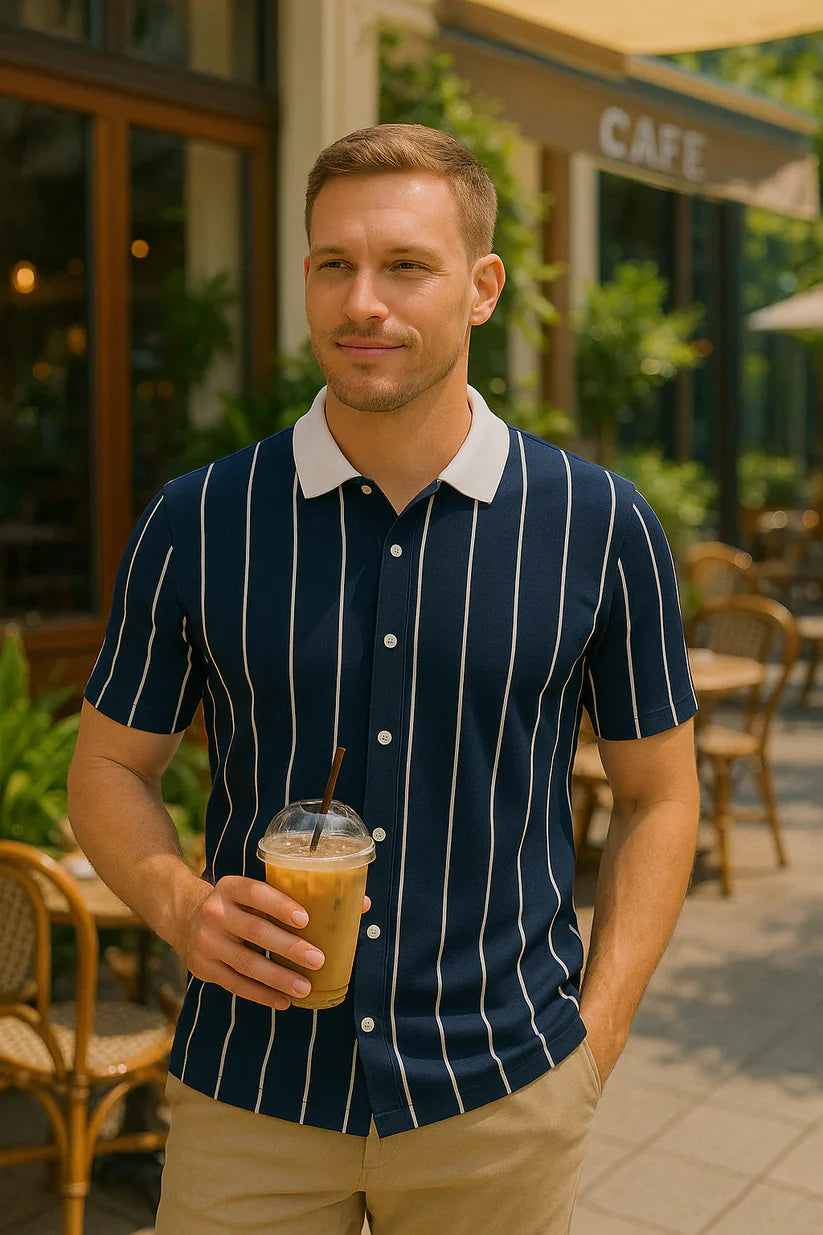 Contrast Collar Button Down Polo for Men – BLUE