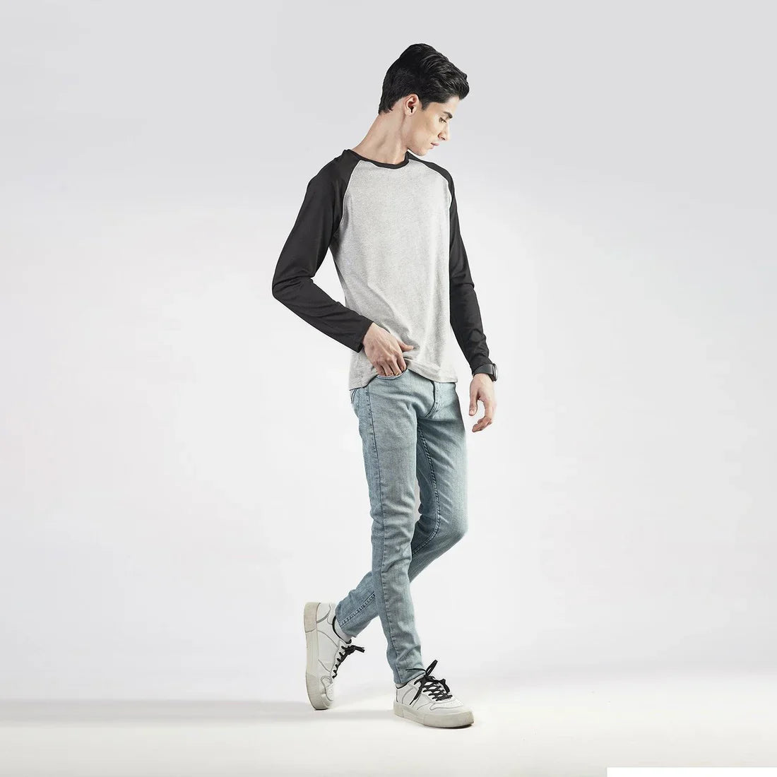 Black & Grey Raglan Full Sleeves