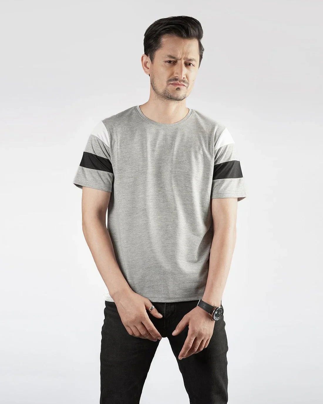 Grey Panel Sleeve T-Shirt