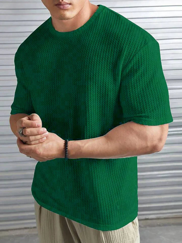 Oversized Waffle Knit Tee for Men – BOTTLE GREEN