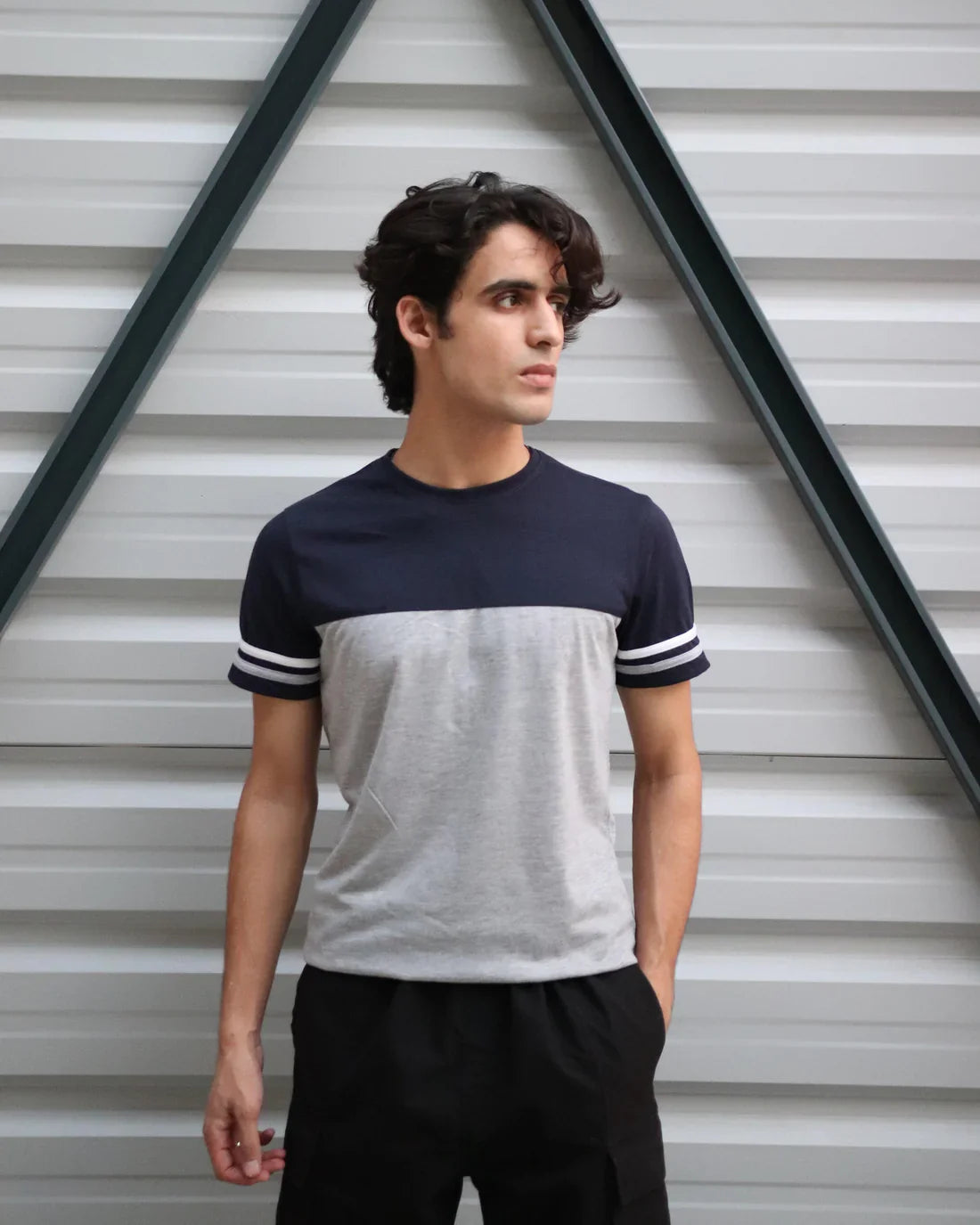 Grey Navy Panel T-Shirt