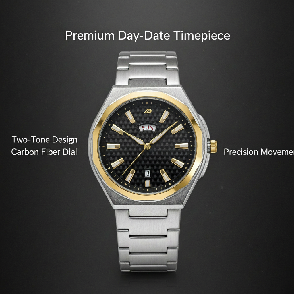 Danel Imperial Silver & Black Dial with Gold-Line Men Watch