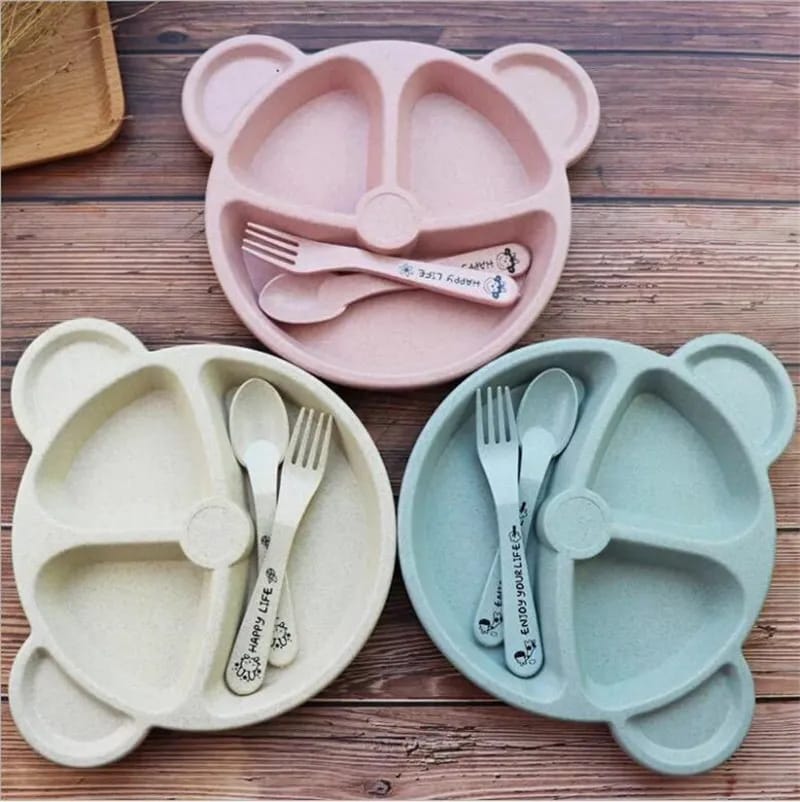 (Pack of 5) Multi Panda Shape Plates with 3 Spoons and 2 Forks