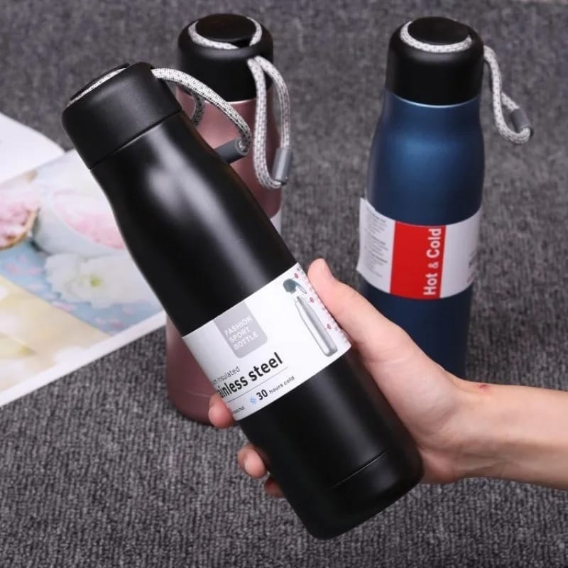 Stainless Steel Vacuum Insulated Double Walled Metal Water Bottle Keeps Cold And Hot, Leak-proof Lid with Carrying Loop