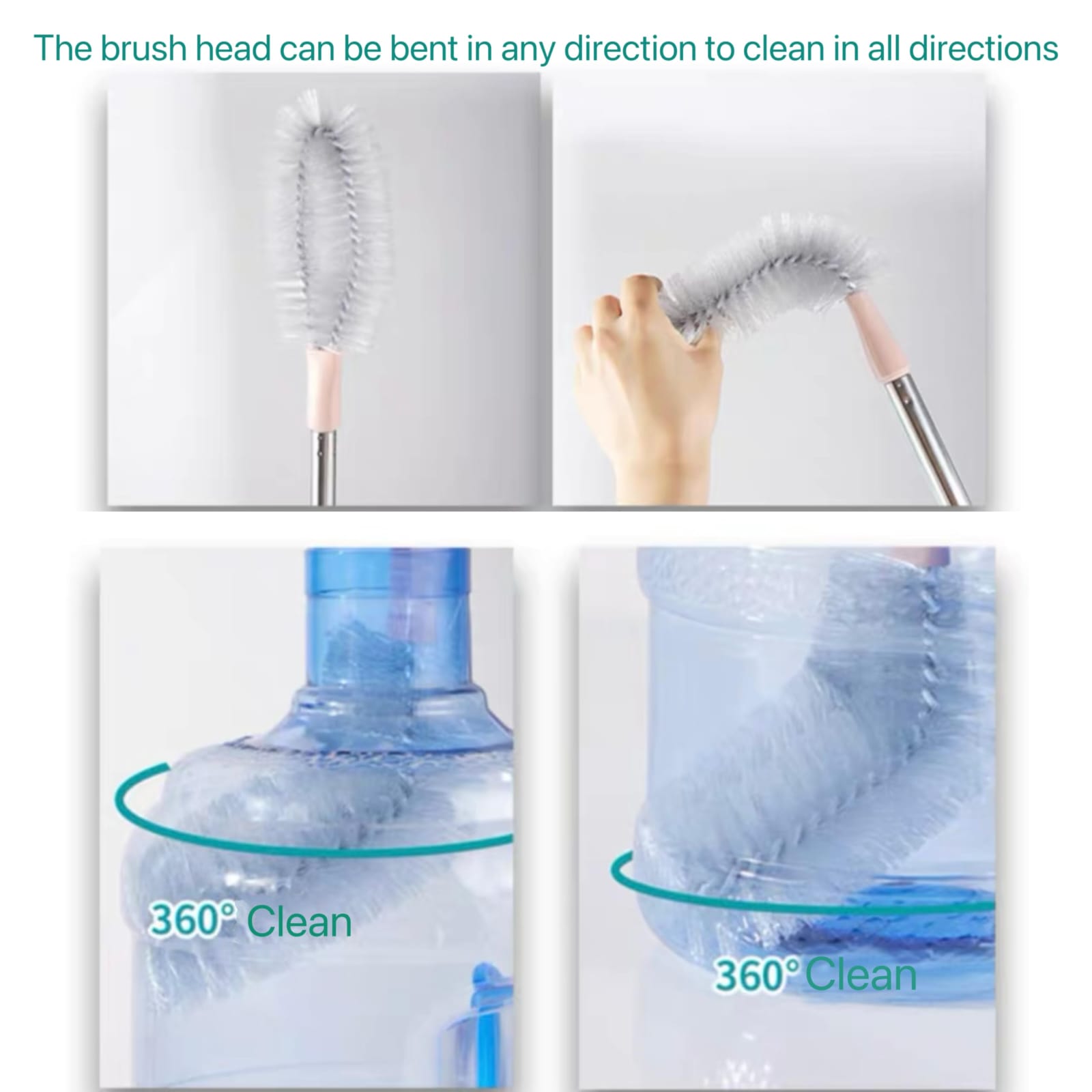Long Bottle Brush, 3 & 5 Gallon Bottle Cleaner Brush, Bendable Replaceable Brush Head Bottle Cleaning Brush