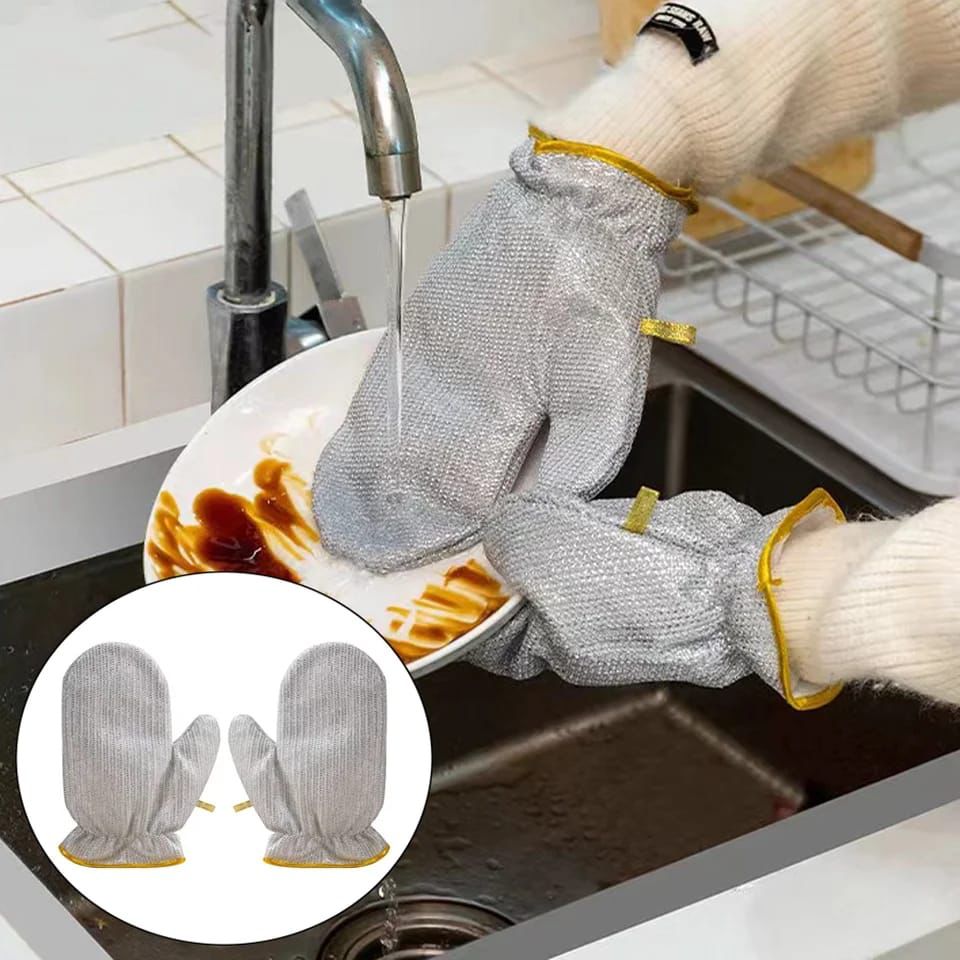 Kitchen Dish Silver Wire Cleaning Gloves