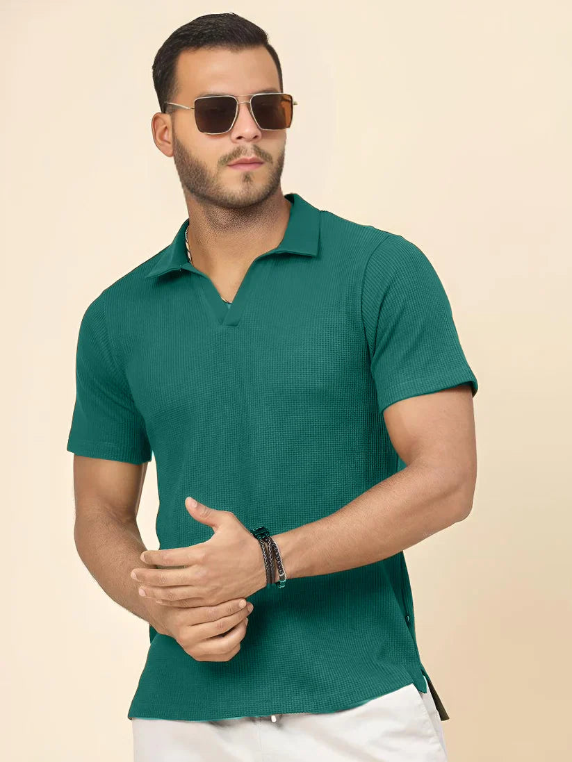 Premium Waffle Knitted Polo – OLIVE GREEN
