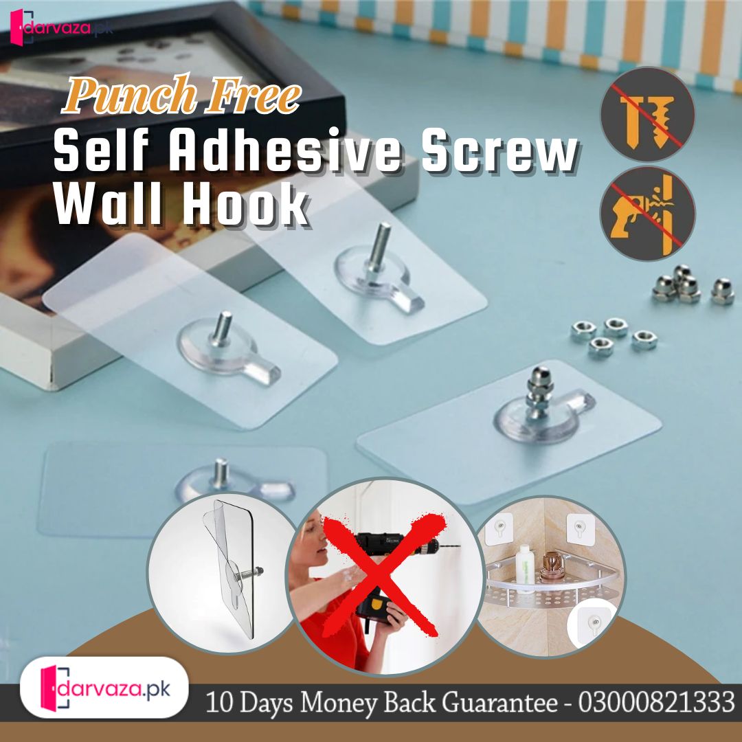 Punch Free Self Adhesive Screw Wall Hook For Home and Outdoor Use