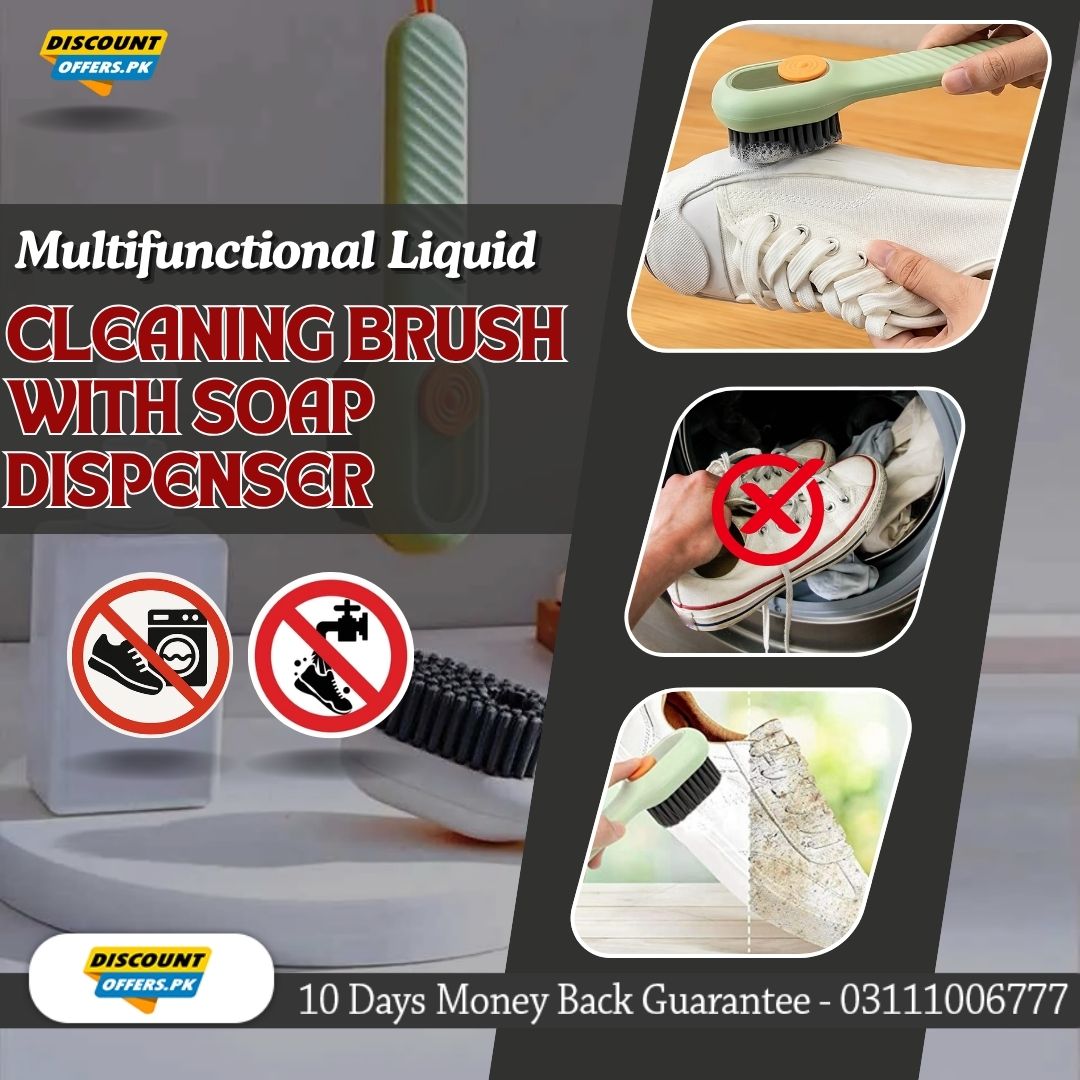 (Pack of 2) Multifunctional Easy to Use Press Liquid Brush with Soap Dispenser for Cleaning Shoes Clothes Laundry Household Use in Bathroom Kitchen