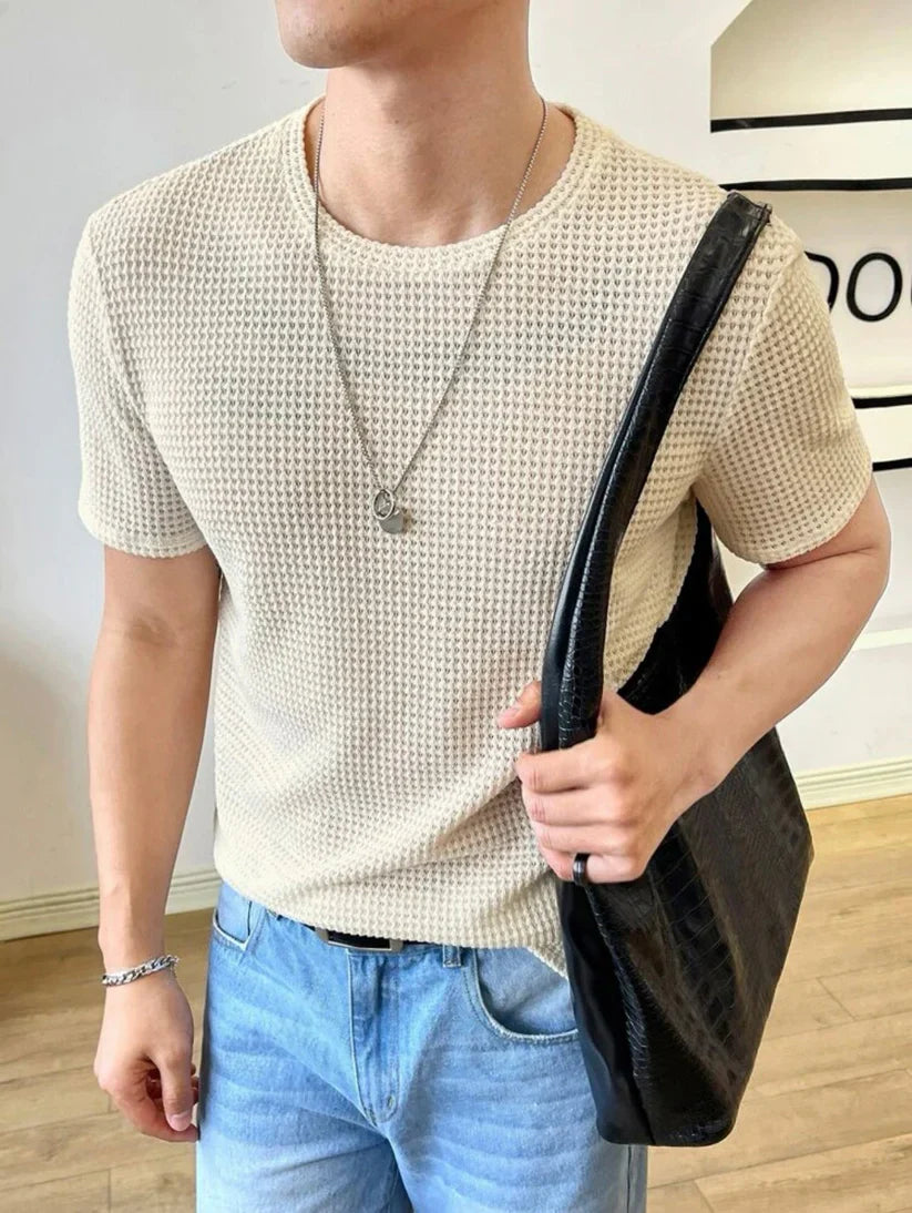 Waffle Knitted T-Shirt – BEIGE