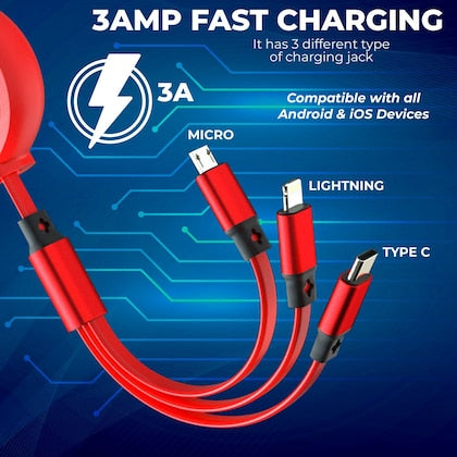 Extendable Data Cable 3 In 1 USB Charge for Micro-USB TypeΒ CΒ WireΒ Portable For Fast Charging