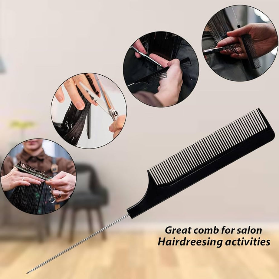 2PC Fine Teeth Tail Comb in Black