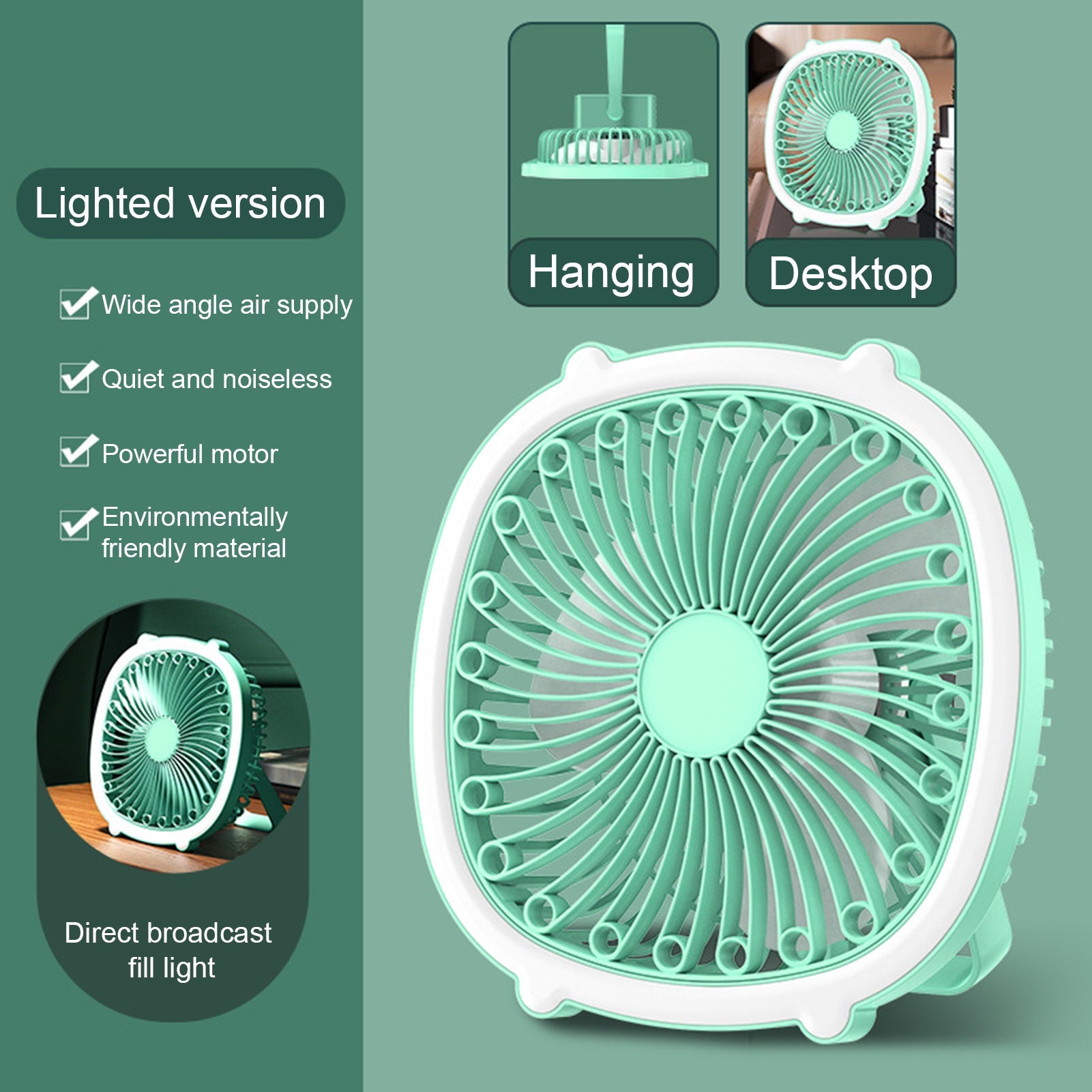 Multifunctional Rechargeable Mini Desk Fan With LED Light And Foldable Hook for Home, Office and Outdoor Camping