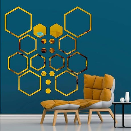 3D Acrylic Shatterproof Geometric Hexagon Mural Self Adhesive Wall Arts Decals Stickers Set For Home Decoration