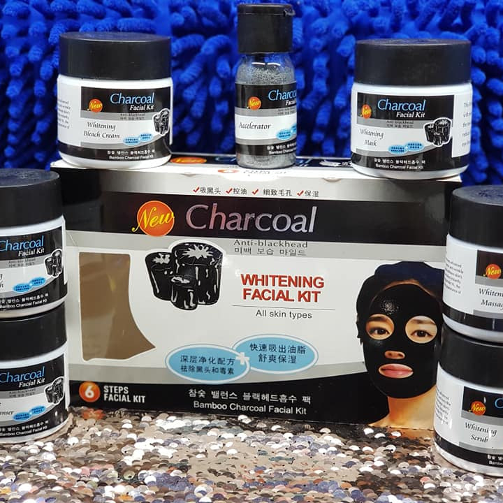 Charcoal Anti-Blackhead Whitening Facial Kit with Bleach – 6 Step Deep Cleansing Facial