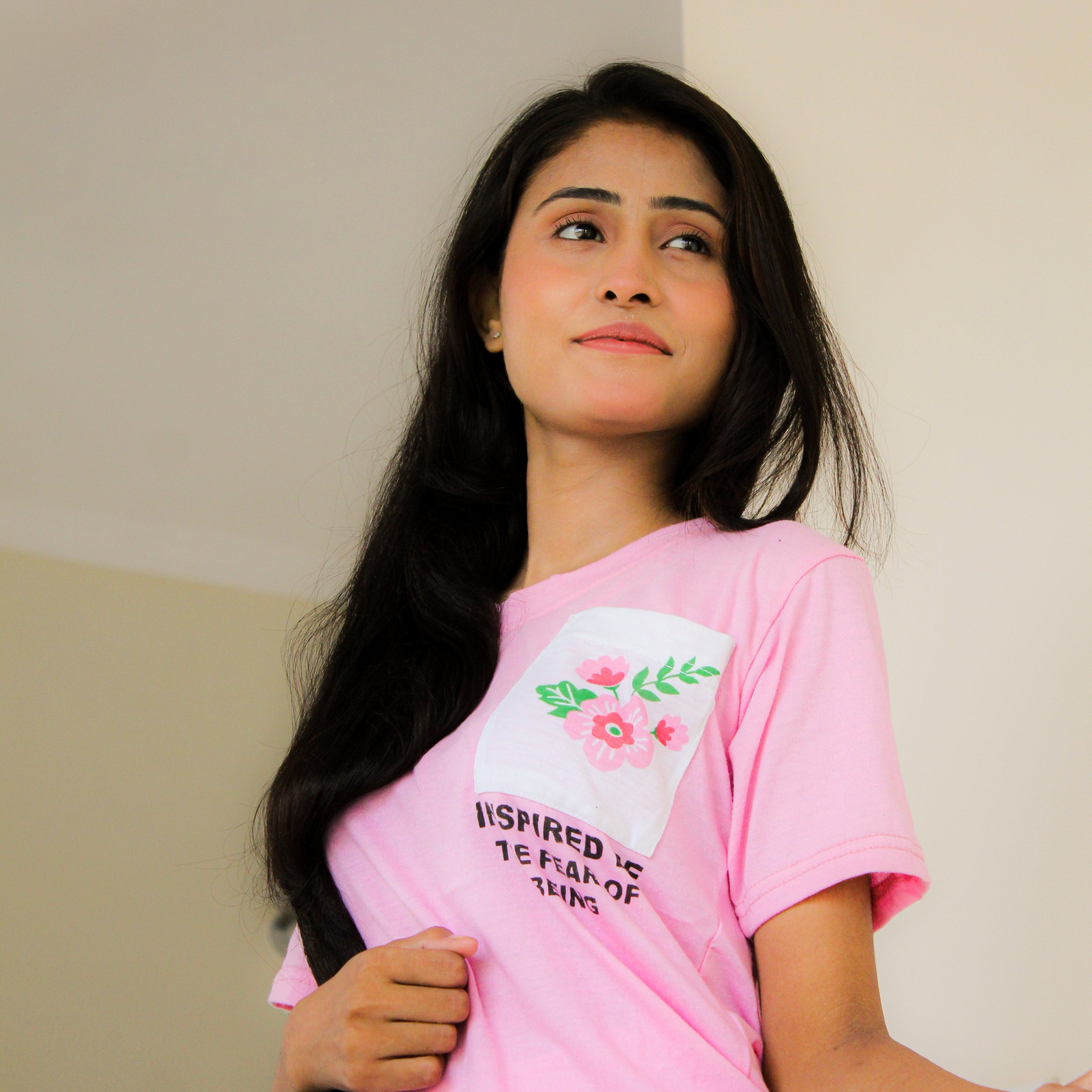 Pink Flower Printed Pocket Half Sleeves Shirt and White Flower Printed Trouser Nightwear