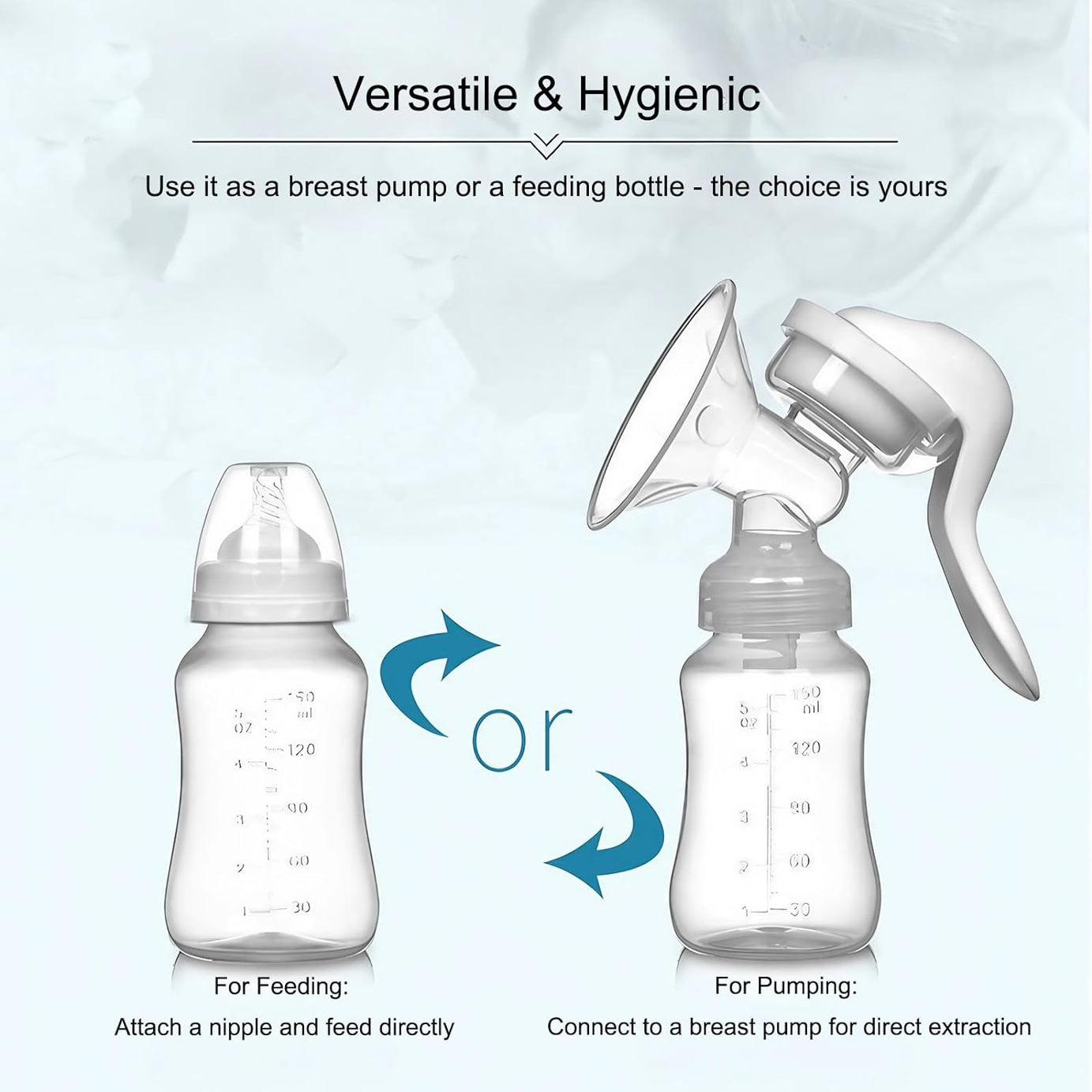 Portable Manual Breast Pump Adjustable With Feeding Bottle