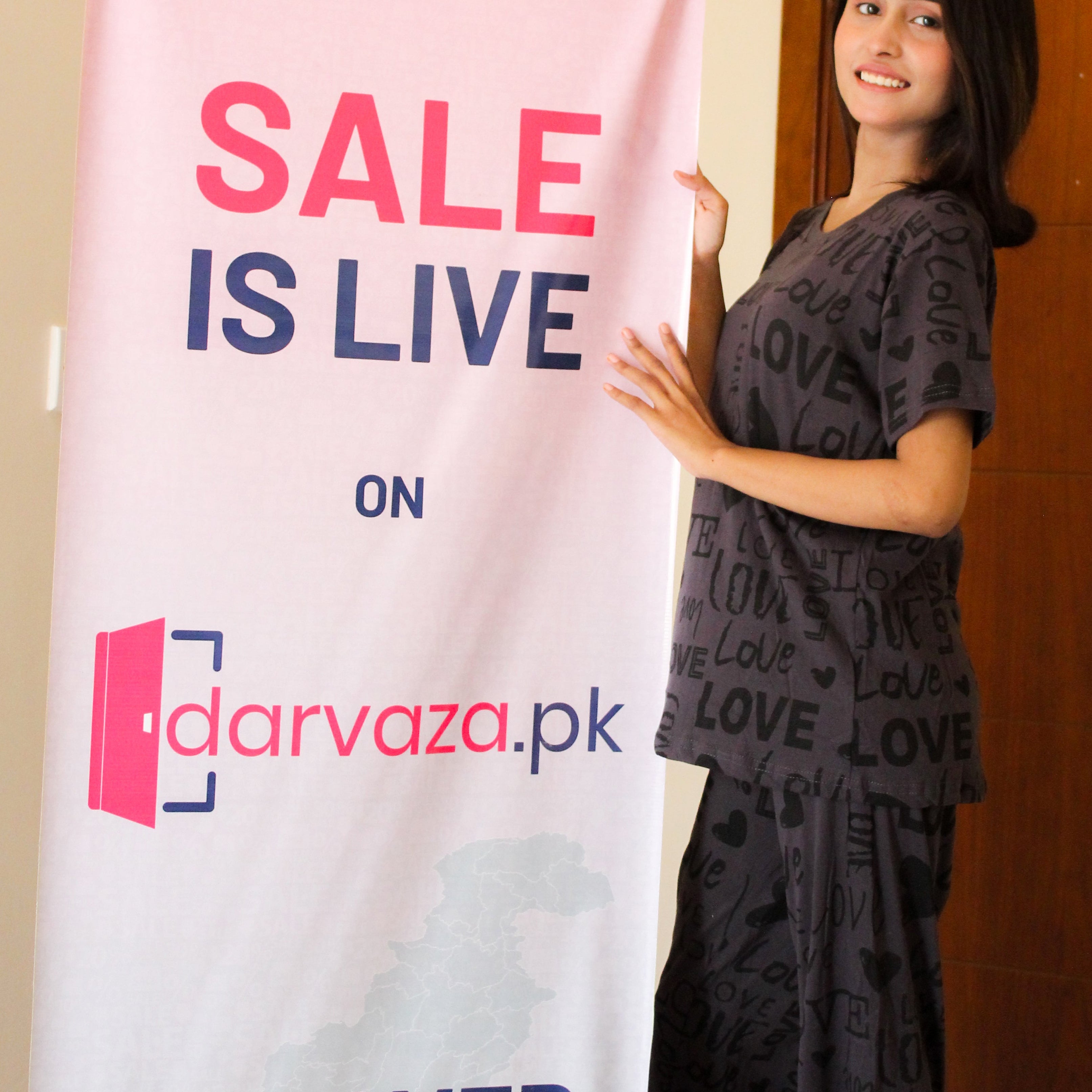 Gray Love Printed Shirt and Trouser Nightwear