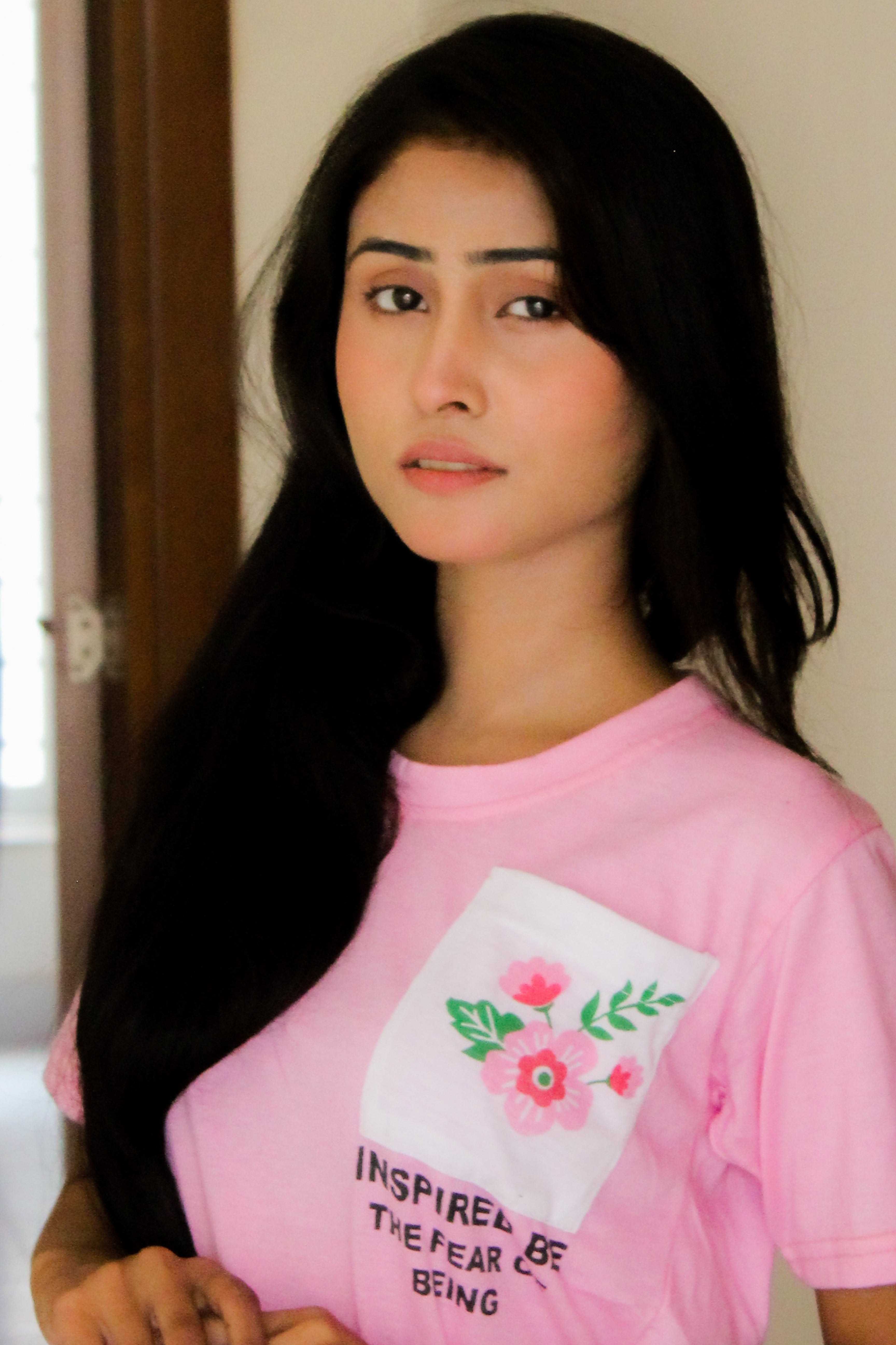 Pink Flower Printed Pocket Half Sleeves Shirt and White Flower Printed Trouser Nightwear