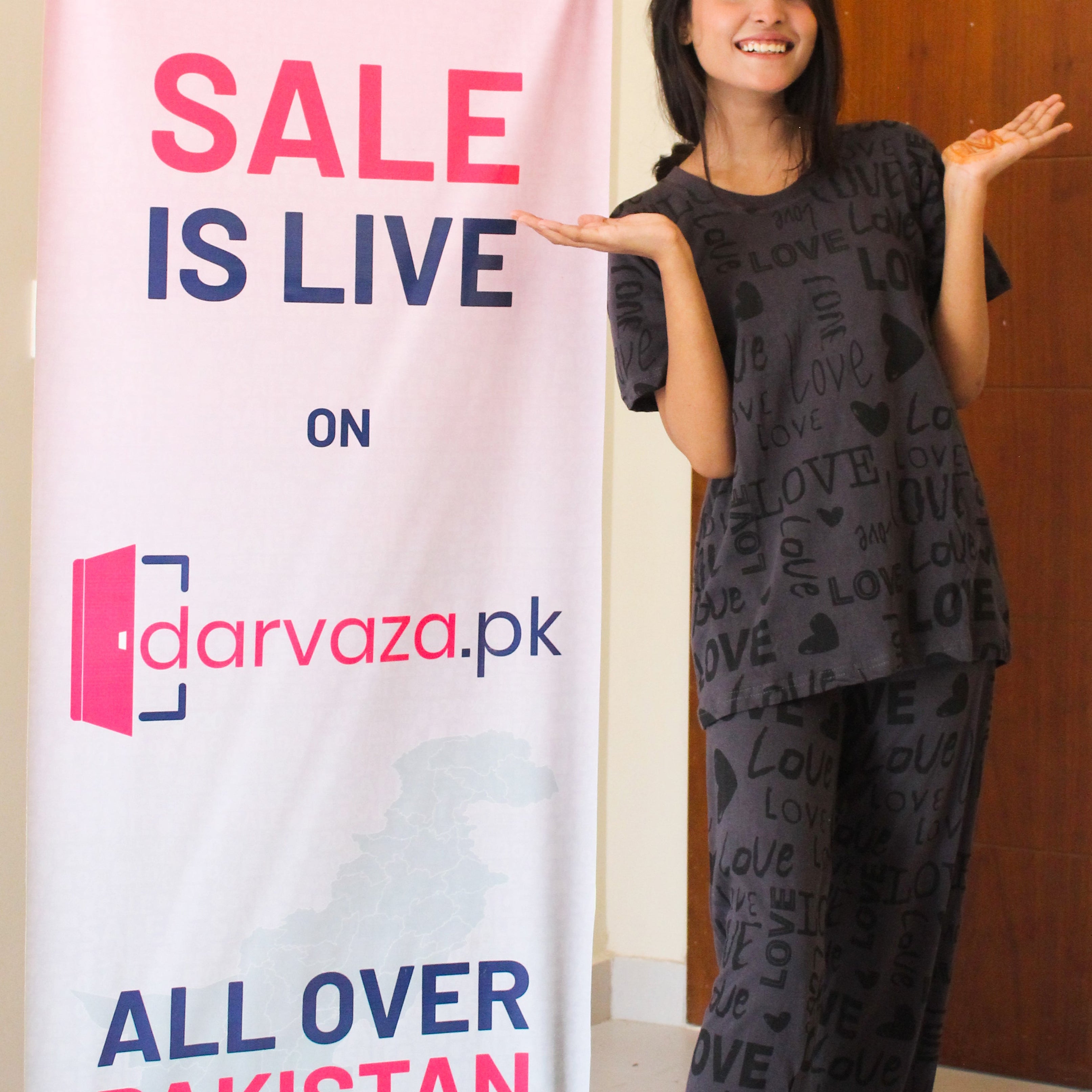 Gray Love Printed Shirt and Trouser Nightwear