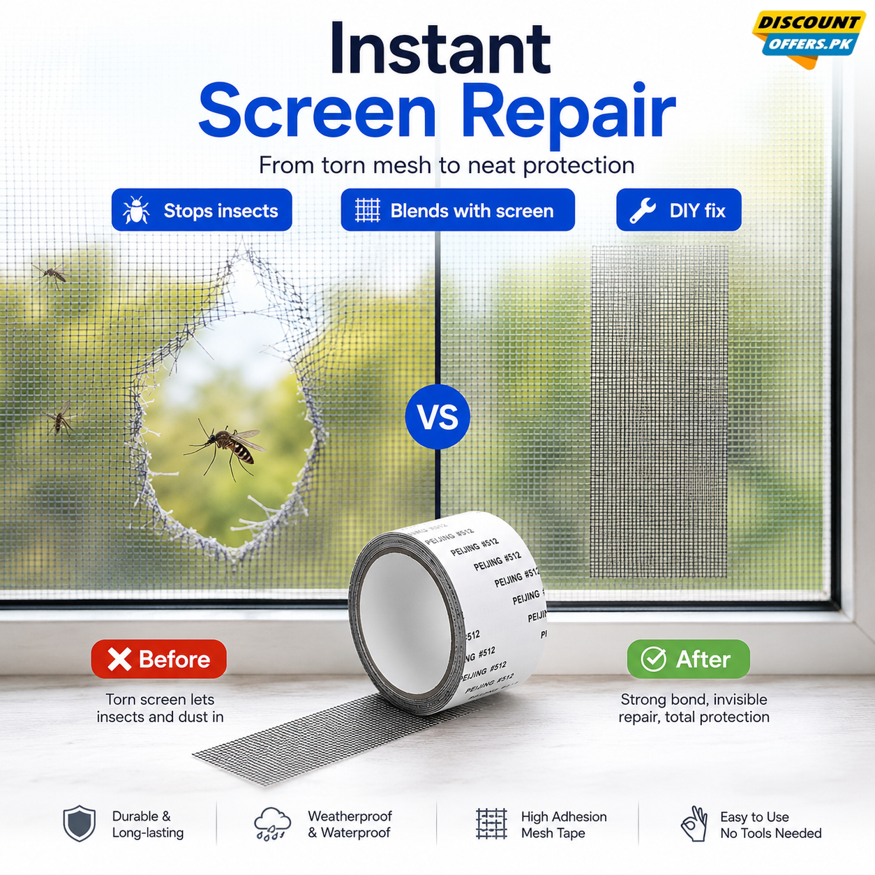 Strong Self Adhesive Window Net Screen Repair Patch Tape For Covering Up Holes Tears Anti Insect Mosquito Mesh
