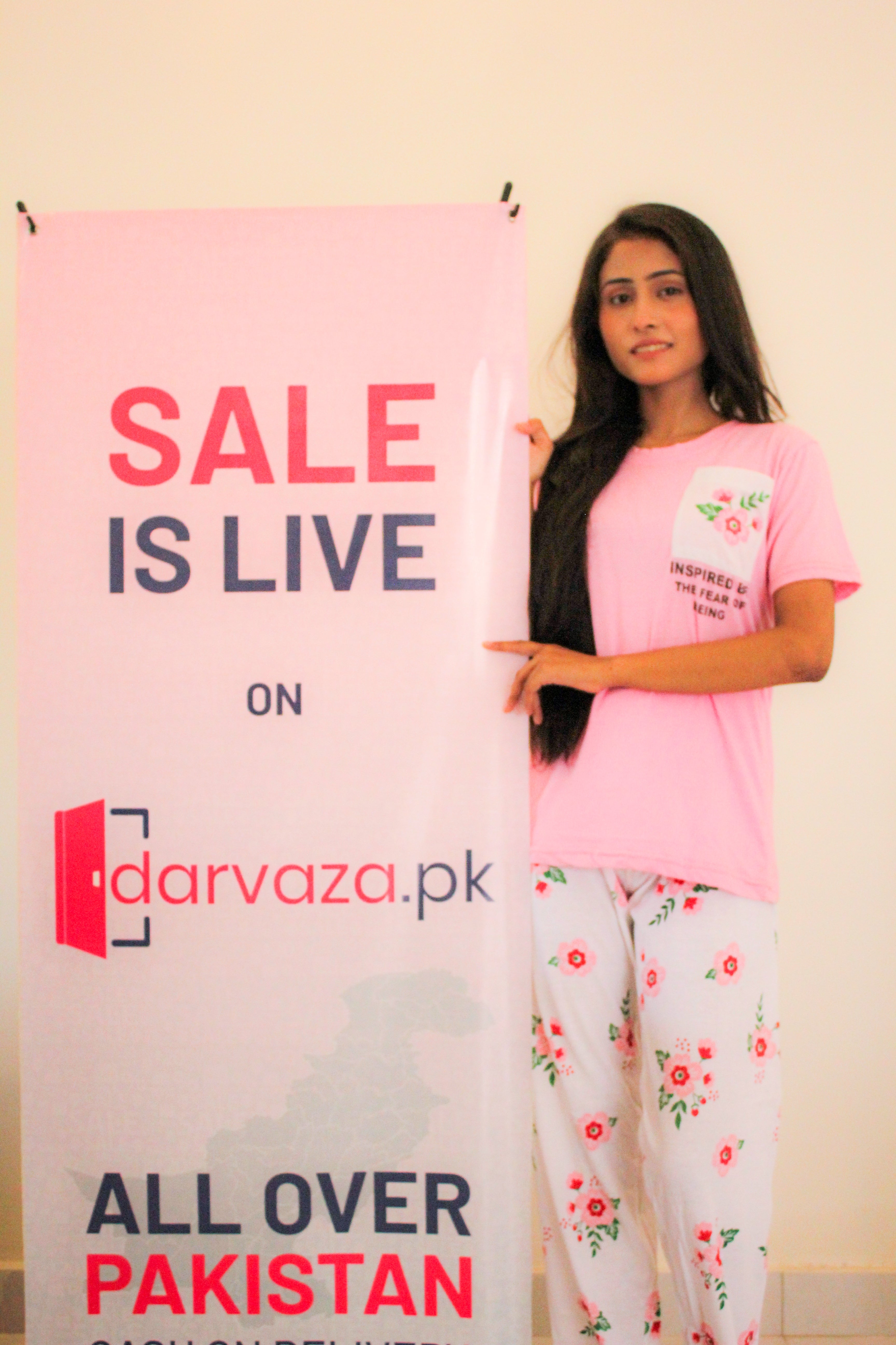 Pink Flower Printed Pocket Half Sleeves Shirt and White Flower Printed Trouser Nightwear