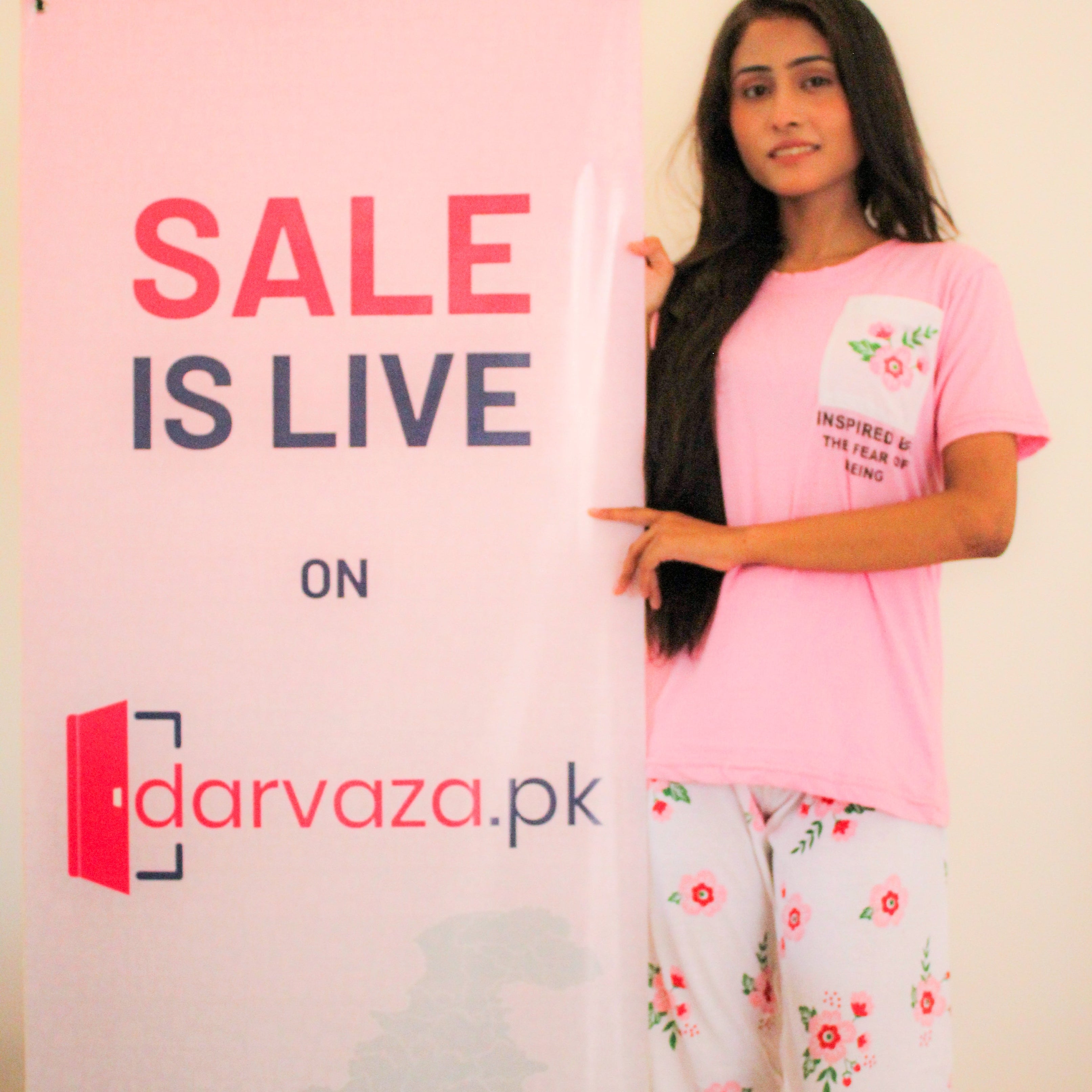 Pink Flower Printed Pocket Half Sleeves Shirt and White Flower Printed Trouser Nightwear