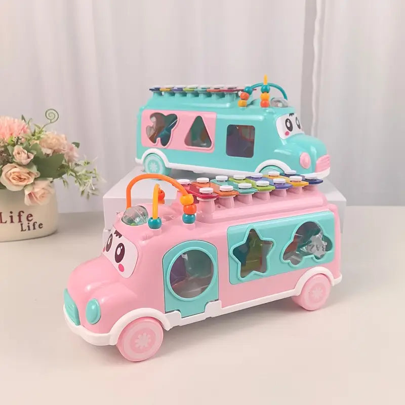 Durable Plastic Kids Cartoon Shape Bus Toy with Musicals Xylophone For 2 to 4 Years Plus Boys and Girls