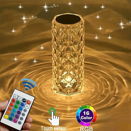 USB Rechargeable Crystal Rose Diamond Touch Lamp LED With RGB 16 Colors and Remote