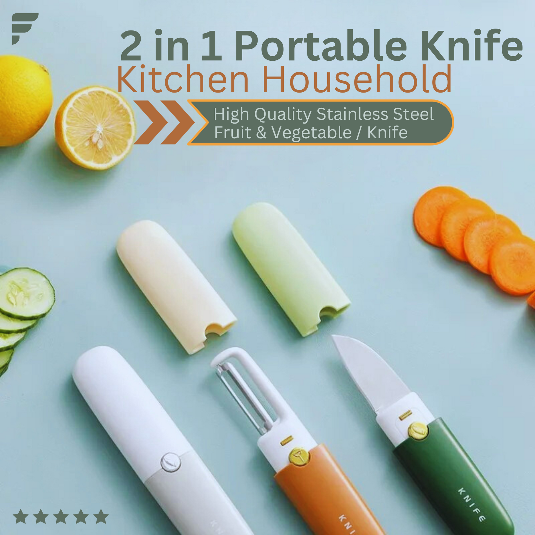 Portable 2 in 1 Knife and Peeler for Peeling and Cutting of Fruits Vegetables