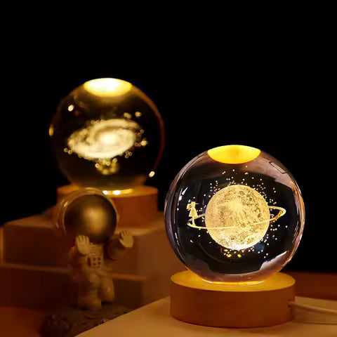 3D Galaxy Crystal Ball Night Light With Wooden Base – Premium LED Lamp (Value Edition)