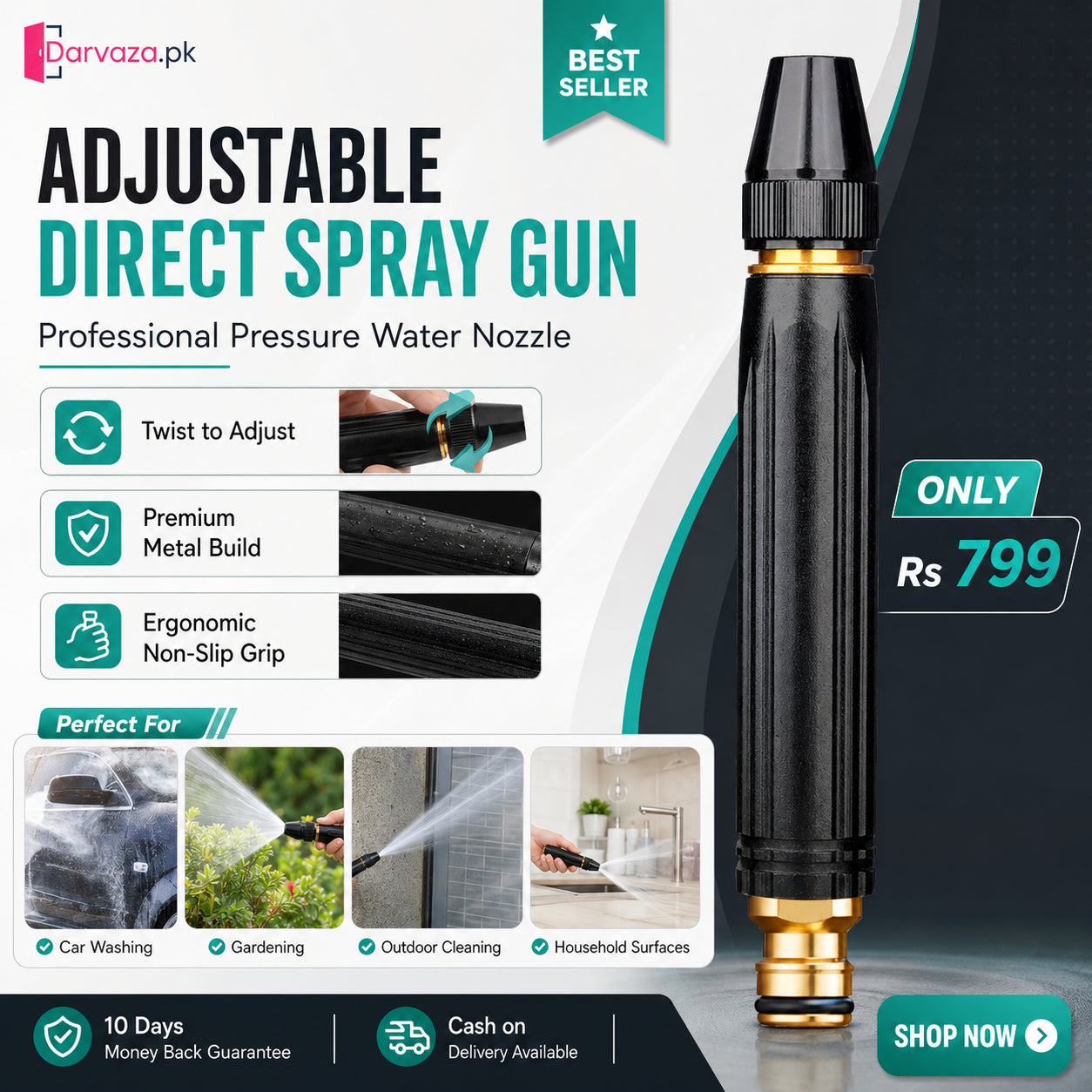 Mega Sale Offer - Imported High Quality Professional Pressure Water Nozzle with Metal Hose Rs 799