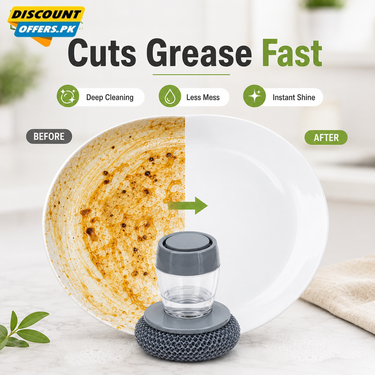 Buy 1 Get 1 Free Offer 2 Pcs Kitchen Cleaning Dish Brush Scrubber with Soap Dispenser