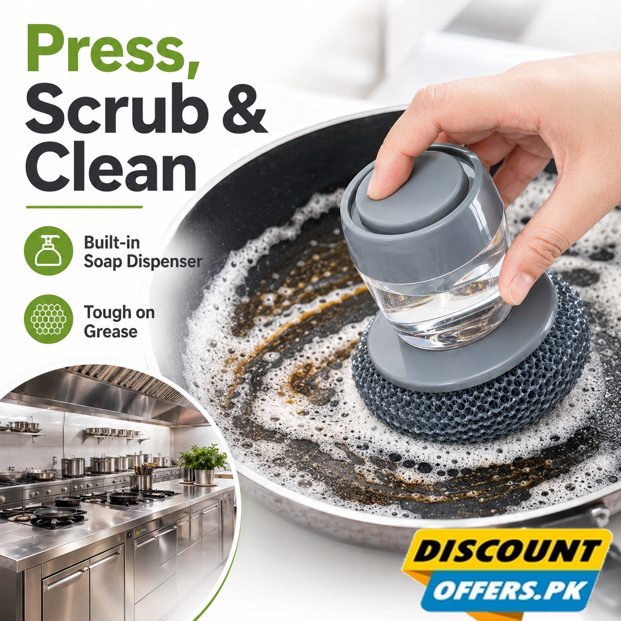 Buy 1 Get 1 Free Offer 2 Pcs Kitchen Cleaning Dish Brush Scrubber with Soap Dispenser