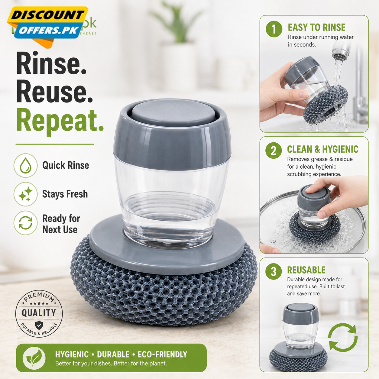 Buy 1 Get 1 Free Offer 2 Pcs Kitchen Cleaning Dish Brush Scrubber with Soap Dispenser