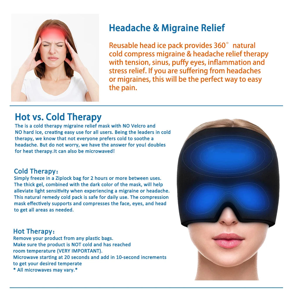 Reusable Hot & Cold Therapy Ice Cap for Migraine, Headache & Stress Relief