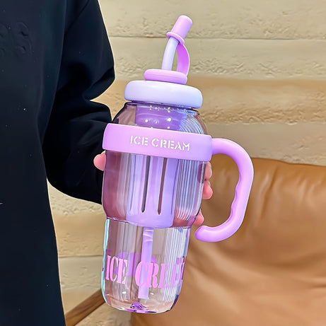 Ice Cream Water Bottle with Straw & Handle – Aesthetic Double-Layer Tumbler | Leakproof & BPA-Free