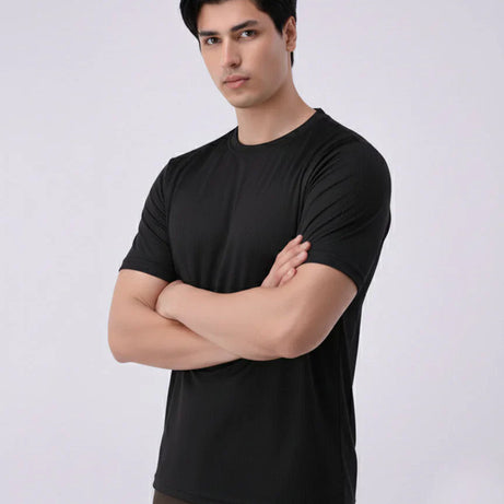 Imported Lycra Textured T-Shirt – Black