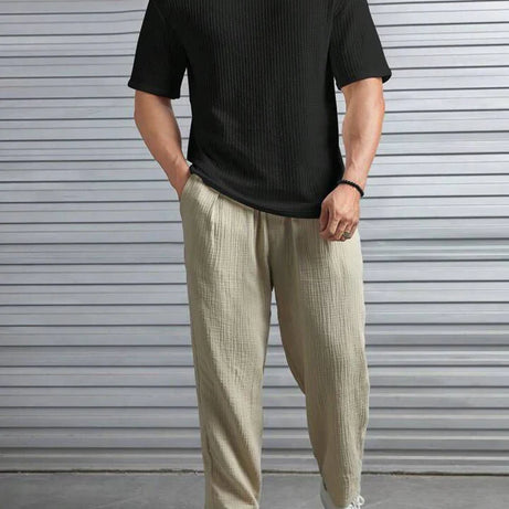 Oversized Waffle Knit Tee for Men – BLACK