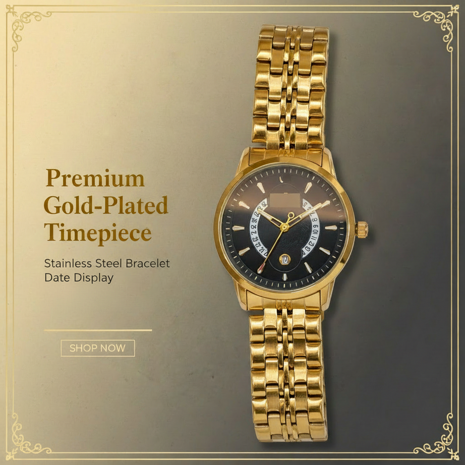 Danel Imperial Golden & Black Dial Men Watch