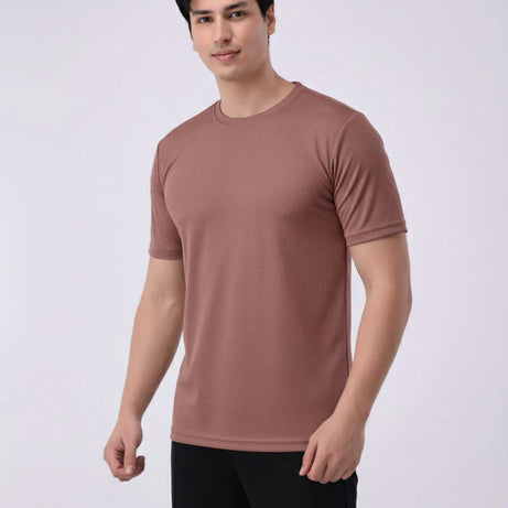 Imported Lycra Textured T-Shirt – Dusty Rose