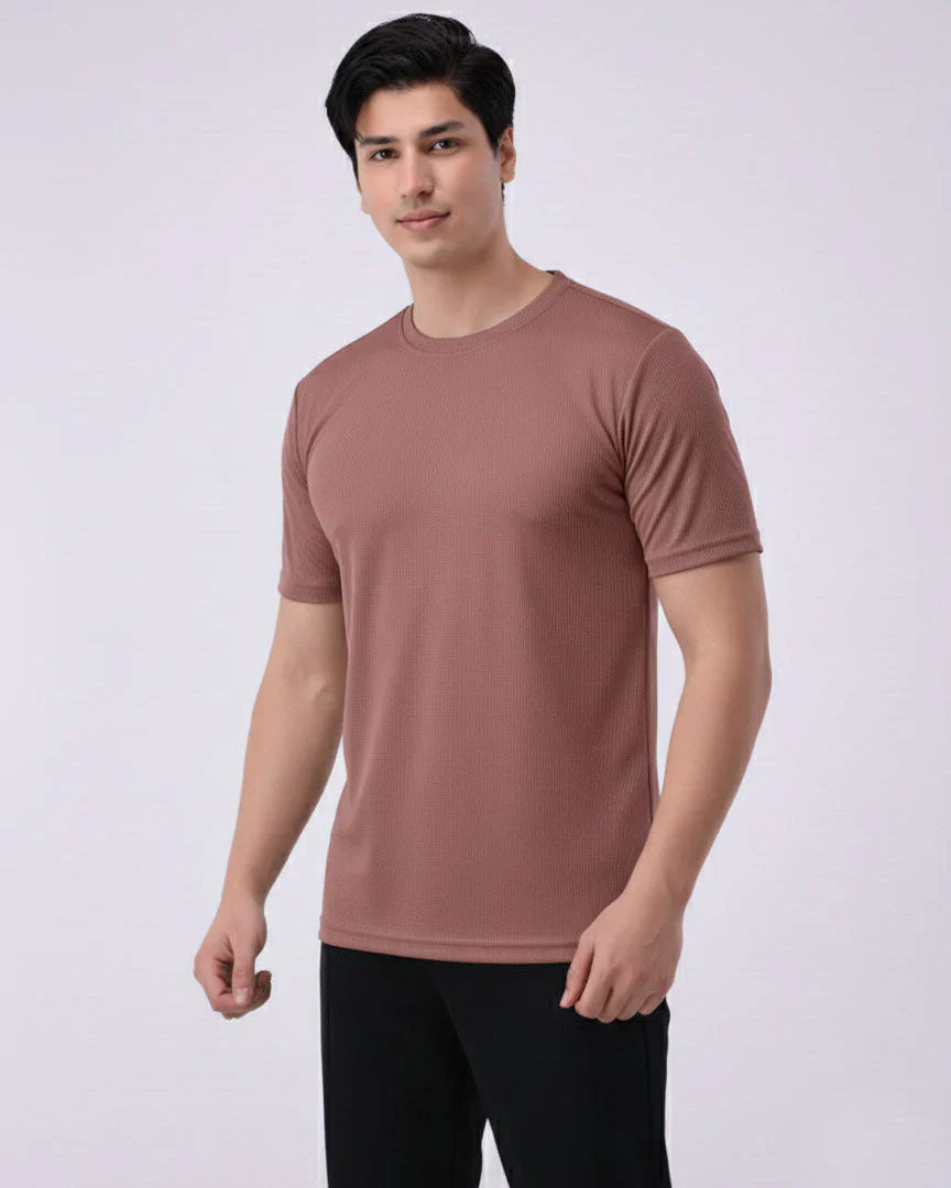 Imported Lycra Textured T-Shirt – Dusty Rose