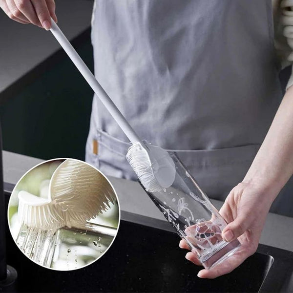 (Pack of 2) Long Handle Silicone Bottle Cup and Jars Cleaning Brush For Home and Outdoor Use
